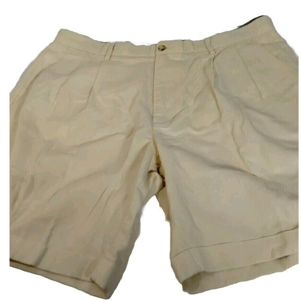 Club Room Linen Cotton Shorts Pleated Cuffed‎ Khaki Beige Mens Size 38